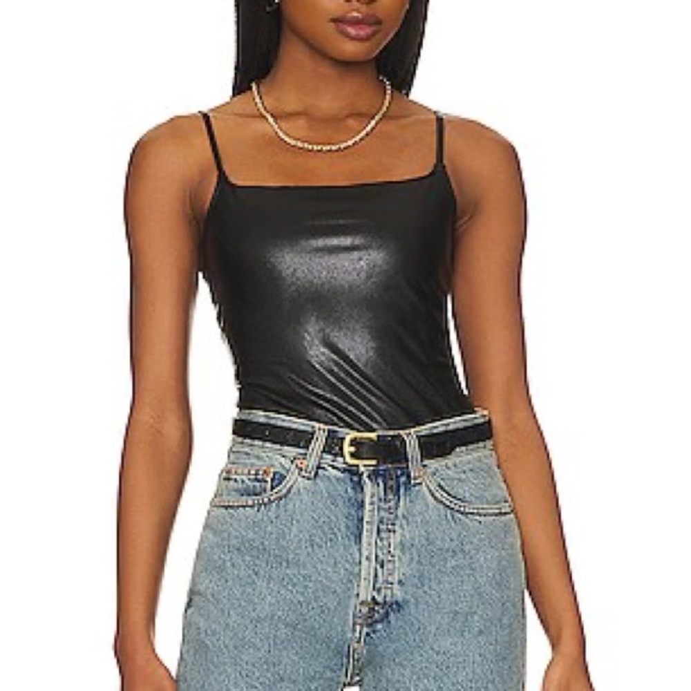 Commando Black Faux-Leather Square Neck Bodysuit